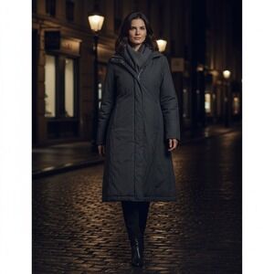 Gap Long Parka Coat Womens Sz M Black Puff Down Full Zip Pockets Winter Outdoor‎